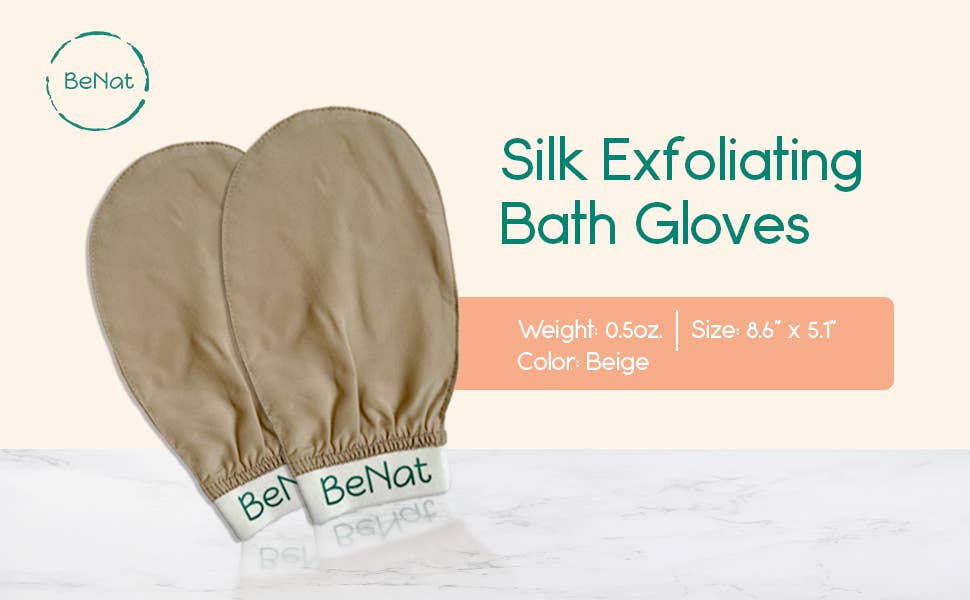 BeNat - Gants de bain exfoliants en soie : Soie douce